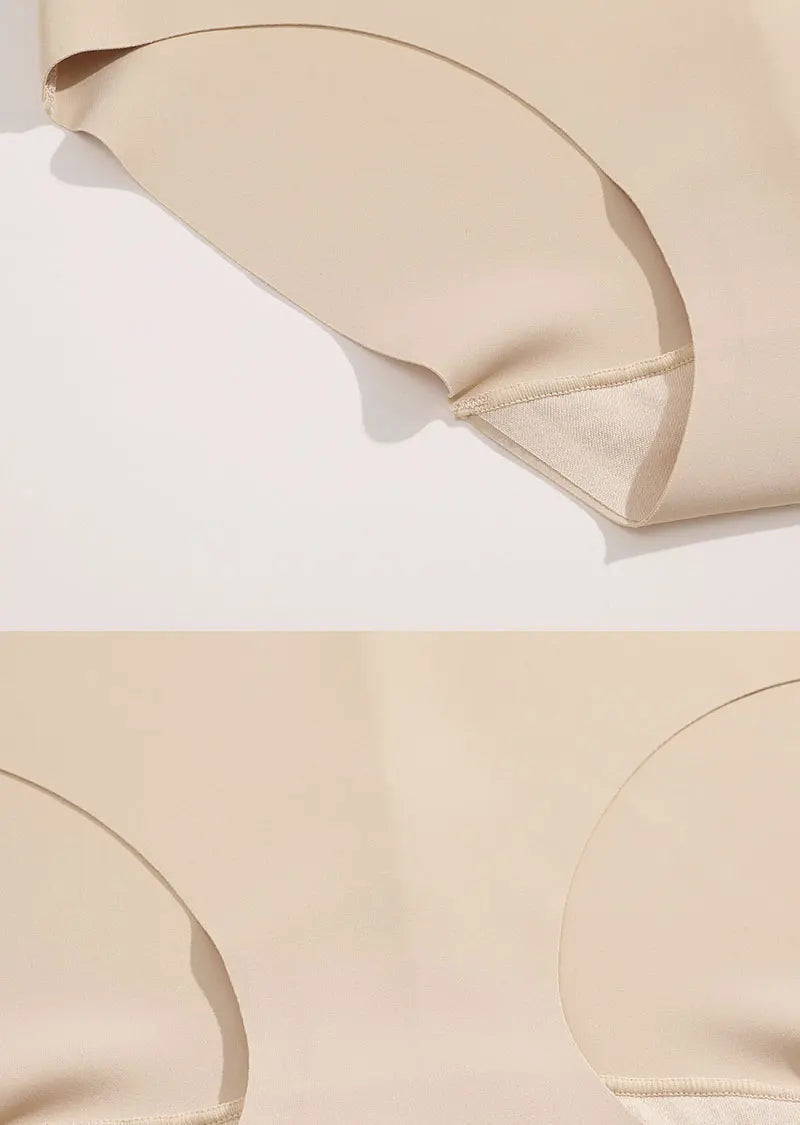 Close-up of seamless beige high waisted shaper underwear fabric and leg opening – REYVA