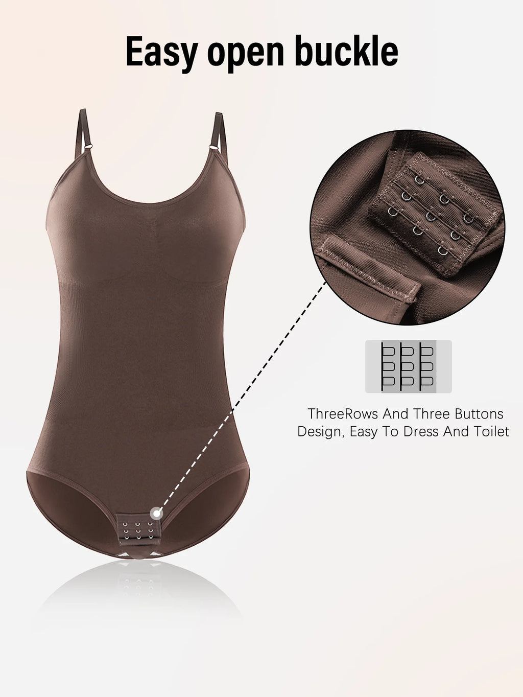 Brown seamless slimming shapewear with easy open buckle closure detail – REYVA